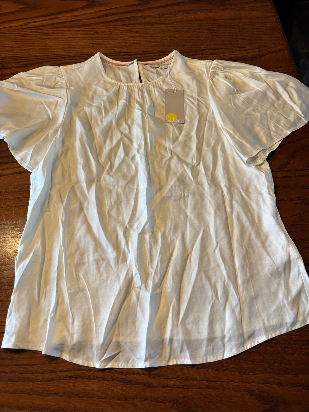 NWT Boden Flutter Sleeve Crew Neck Top Cream Size 6